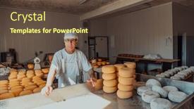  Presentation with further - Slide set having cheese-maker-sorting-freshly-processed background and a tawny brown colored foreground