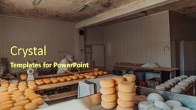  Presentation with further - Slide deck featuring cheese-maker-sorting-freshly-processed background and a tawny brown colored foreground