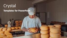  Presentation with further - Slides featuring cheese-maker-sorting-freshly-processed background and a tawny brown colored foreground