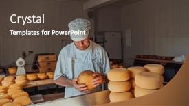  Presentation with further - PPT layouts having cheese-maker-sorting-freshly-processed background and a tawny brown colored foreground