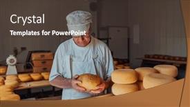  Presentation with further - Theme consisting of cheese-maker-sorting-freshly-processed background and a tawny brown colored foreground