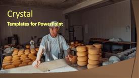  Presentation with further - Slides with cheese-maker-sorting-freshly-processed background and a tawny brown colored foreground