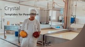  Presentation with machines - Presentation featuring cheese-makser-working background and a light gray colored foreground