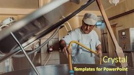  Presentation with machines - Presentation design consisting of cheese-makser-working background and a tawny brown colored foreground