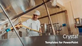  Presentation with machines - Slide set with cheese-makser-working background and a tawny brown colored foreground