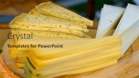  Presentation with cheese - Slides enhanced with cheese-market-in-alkmaar-netherlands background and a yellow colored foreground