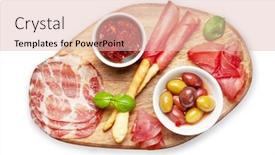  Presentation with white cheese - Slide deck with cheese-meat-and-olives-antipasto background and a lemonade colored foreground