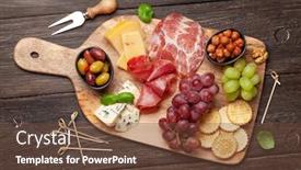 Presentation with appetizer - Slide set featuring cheese-meat-grapes-and-olives background and a tawny brown colored foreground