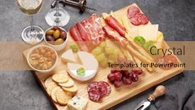  Presentation with red wine cheese - Presentation theme having cheese-meat-grapes-and-olives background and a yellow colored foreground