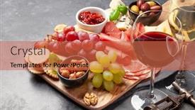  Presentation with red wine cheese - Audience pleasing slide deck consisting of cheese-meat-grapes-and-olives backdrop and a red colored foreground