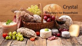  Presentation with wine cheese - Audience pleasing slide deck consisting of cheese meats and wine backdrop and a coral colored foreground