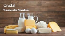 Presentation with milk dairy products - PPT theme with cheese milk - different dairy products on wooden background and a tawny brown colored foreground
