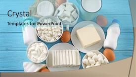  Presentation with dairy products - Slide deck featuring cheese milk - fresh dairy products and eggs background and a light blue colored foreground