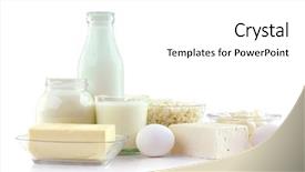  Presentation with milk dairy products - Presentation design consisting of cheese milk - fresh dairy products on table background and a white colored foreground