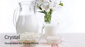  Presentation with milk dairy products - Slide set having cheese milk - tasty dairy products on wooden background and a soft green colored foreground