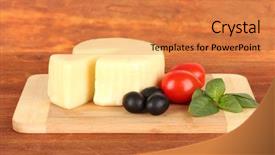  Presentation with border organic vegetables on wood - Beautiful presentation theme featuring cheese mozzarella basil and vegetables backdrop and a gold colored foreground