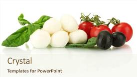  Presentation with mozzarella cheese - Presentation theme enhanced with cheese mozzarella with vegetables background and a soft green colored foreground