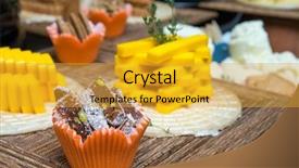  Presentation with old wooden table food - Slide deck enhanced with cheese on wooden table background and a  colored foreground