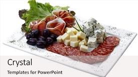 Presentation with white cheese - Slide deck with cheese pepperoni olive and salad background and a light gray colored foreground