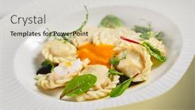  Presentation with cheese - PPT theme featuring cheese-pierogis-with-cream background and a soft green colored foreground