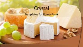  Presentation with camembert - Amazing PPT theme having cheese plate with camembert cheddar grapes and honey backdrop and a yellow colored foreground