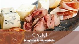  Presentation with chorizo - Slide deck enhanced with cheese-plate-with-meat background and a tawny brown colored foreground