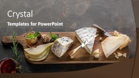  Presentation with wine cheese - Audience pleasing presentation design consisting of cheese-platter-with-different-cheeses backdrop and a gray colored foreground
