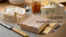  Presentation with cutting board - Presentation theme with cheese-platter-with-french-cheese background and a coral colored foreground