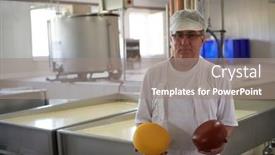  Presentation with factory - Presentation with cheese-production-cheesemaker-working background and a gray colored foreground
