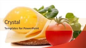  Presentation with white cheese - Slide deck consisting of cheese sandwich isolated on white background and a yellow colored foreground