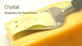  Presentation with white cheese - Slide set consisting of cheese slicer slicing through a block of cheese on a white background background and a cream colored foreground