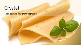  Presentation with white cheese - Cool new slide deck with cheese slices and basil herb backdrop and a  colored foreground