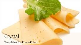  Presentation with white cheese - Slides consisting of cheese slices and salad leaves background and a  colored foreground