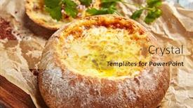  Presentation with cheese - Cool new PPT layouts with cheese-soup-served-in-round backdrop and a yellow colored foreground