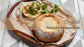  Presentation with parchment - Slide deck enhanced with cheese-soup-served-in-round background and a coral colored foreground