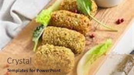  Presentation with green plate - Slide deck consisting of cheese-sticks-on-wooden-plate background and a yellow colored foreground