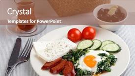  Presentation with fried egg close up view - Theme with cheese vegetables simit and tea background and a tawny brown colored foreground