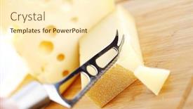  Presentation with cheese plate parmesan cheddar gouda - PPT theme having cheese with a cheese knife background and a cream colored foreground