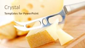  Presentation with knife attack - Theme having swissknife - cheese with a cheese knife background and a cream colored foreground