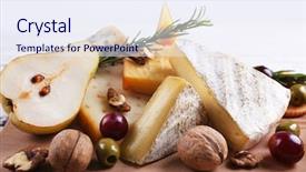  Presentation with cream cheese and fruit sandwich - Presentation enhanced with cheese with fruits and honey background and a sky blue colored foreground