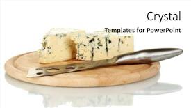  Presentation with mold - Presentation theme having cheese with mold and knife on the cutting board isolated on white background and a white colored foreground