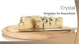  Presentation with mold - Cool new PPT theme with cheese with mold and knife on the cutting board isolated on white backdrop and a white colored foreground