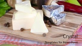  Presentation with border organic vegetables on wood - PPT layouts having cheese with vegetables and green background and a coral colored foreground