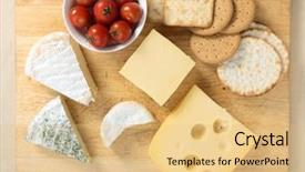  Presentation with camembert - Presentation having cherry tomatoes and some biscuit background and a yellow colored foreground
