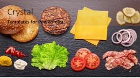  Presentation with natural ingredients - PPT theme having cheeseburger-or-hamburger-ingredients background and a coral colored foreground