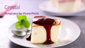  Presentation with syrup - PPT theme having cheesecake-and-slice-with-berry background and a sky blue colored foreground