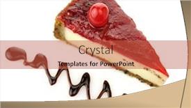  Presentation with cheesecake - Audience pleasing theme consisting of cheesecake slice with chocolate sauce and cherries backdrop and a red colored foreground