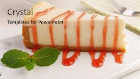  Presentation with cheesecake - Slides enhanced with cheesecake under strawberry sauce on a white cutting board background and a lemonade colored foreground