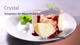  Presentation with cheesecake - Presentation theme featuring cheesecake-with-berry-fruit-sauce background and a sky blue colored foreground