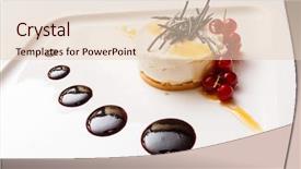  Presentation with cheesecake - Audience pleasing presentation consisting of cheesecake with chocolate sauce backdrop and a lemonade colored foreground